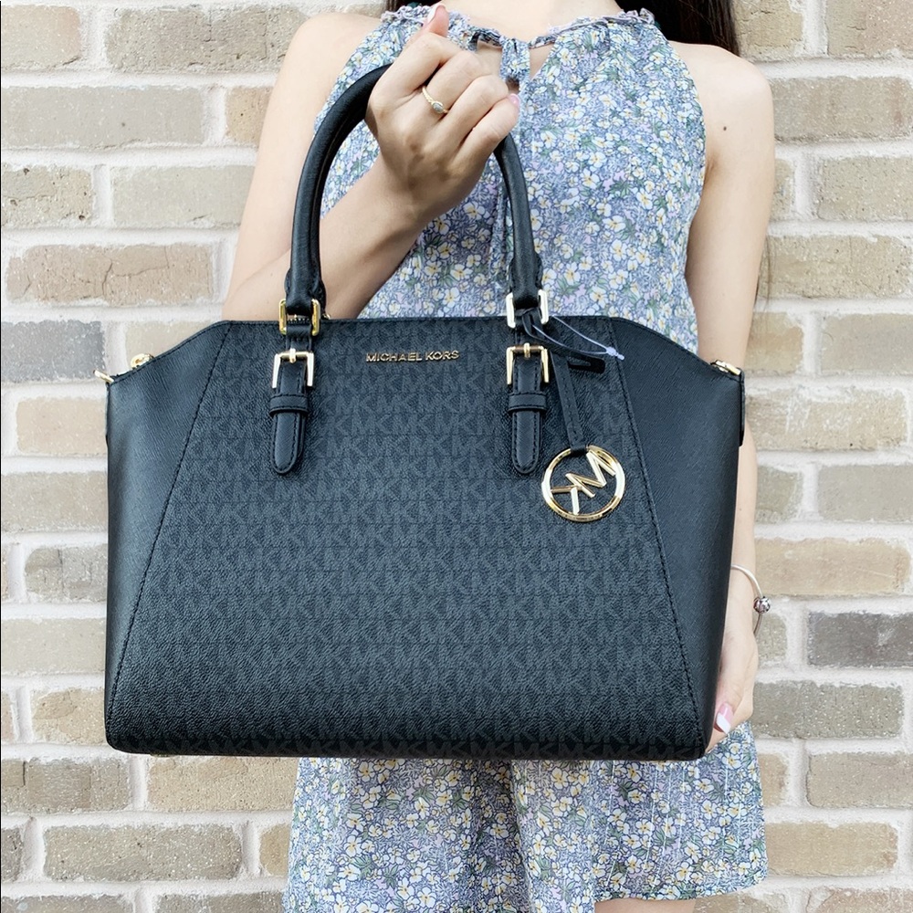 Gaby’sBags👜💕-Michael Kors Large Satchel Black MK - Picture 3 of 5